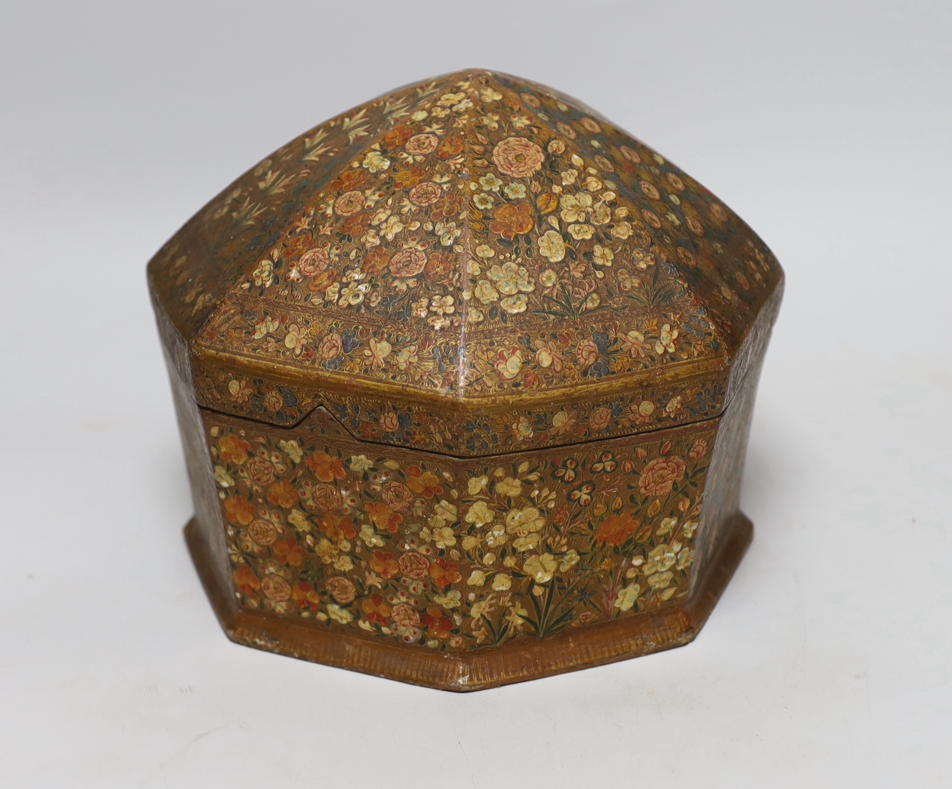 An octagonal Kashmiri box, 23cm wide